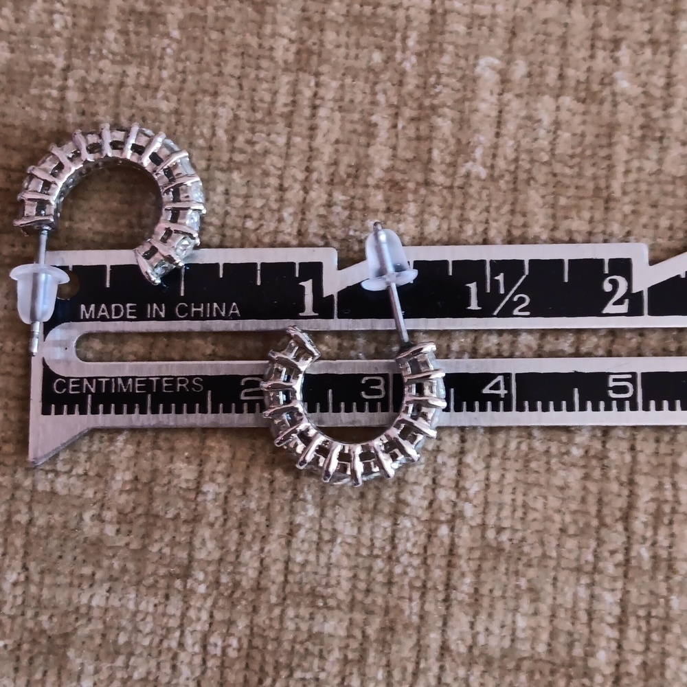 Silver Tone Rhinestone Earrings - Picture 5 of 7